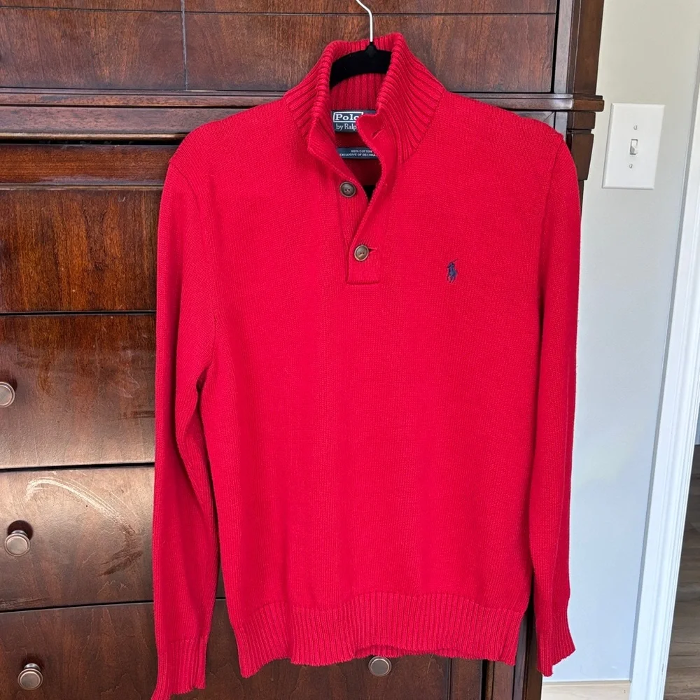 Polo by Ralph Lauren Red Cotton Mock Neck Pull Over Sweater SZ M Classic Preppy